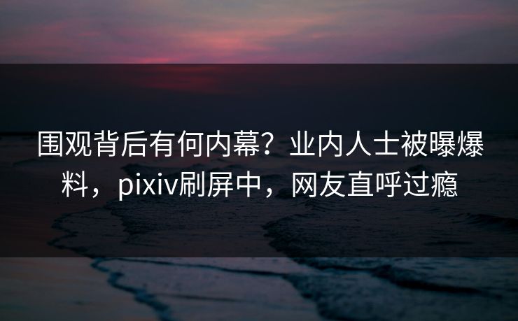 围观背后有何内幕？业内人士被曝爆料，pixiv刷屏中，网友直呼过瘾